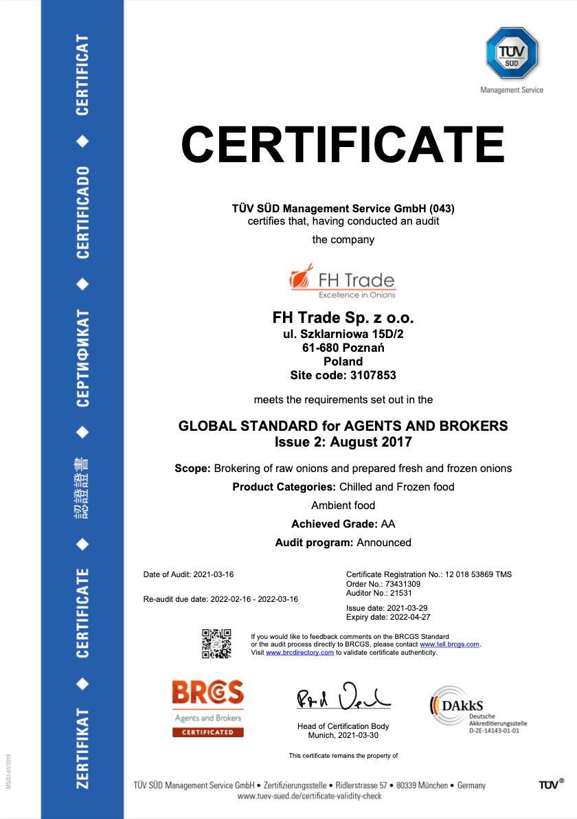 We have gained our BRC certification